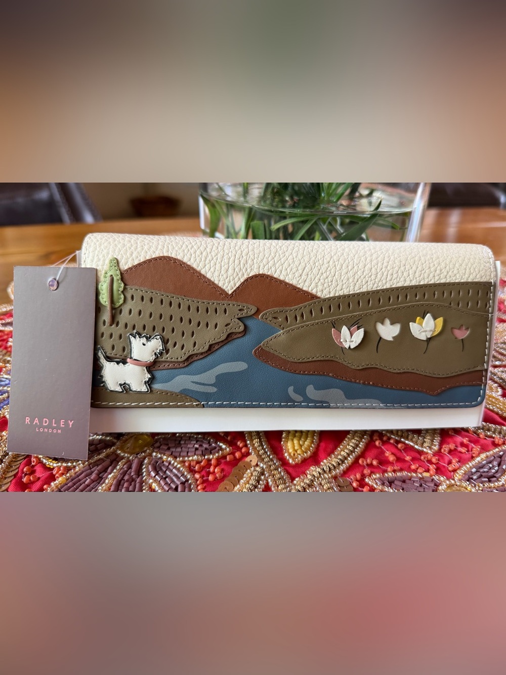 RADLEY LONDON “ Spring Daze” Scenic River Dog Wallet in White, Blue and Olive